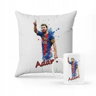 Gadżety dla niej i dla niego - ZESTAW PODUSZKA + KUBEK Prezent Messi Barcelona + IMIĘ - miniaturka - grafika 1