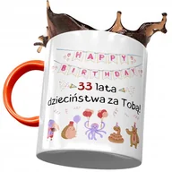 Kubki - Kubek Pomarańczowy na Urodziny 33 33cie 33-cie z Nadrukiem ze Zdjęciem + Opakowanie na prezent (wzór 03) - miniaturka - grafika 1