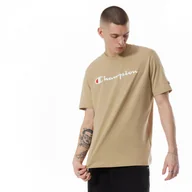 Koszulki sportowe męskie - Męski t-shirt z nadrukiem Champion Legacy Crewneck T-shirt - beżowy - CHAMPION - miniaturka - grafika 1