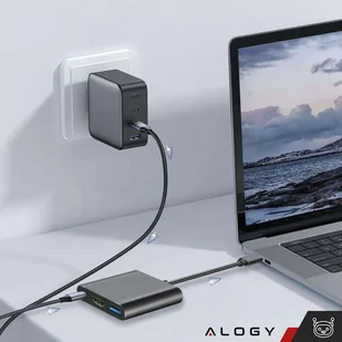 Adapter przejściówka HUB 3w1 USB-C na HDMI USB-A USB-C 4K 60Hz Alogy szary - Kable - miniaturka - grafika 3