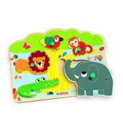 Puzzle - Drewniane puzzle wkładane dla dzieci z motywem zwierząt dżungli z dźwiękiem Djeco - miniaturka - grafika 1