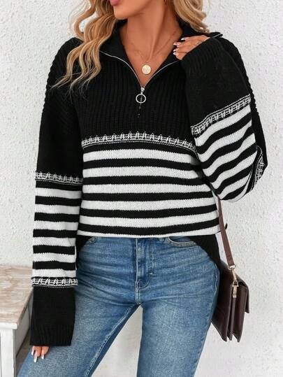 SHEIN SWETER CZARNY Z DŁUGIM RĘKAWEM PASKI 36 ŁMM