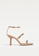 Sandały damskie - Stradivarius Sandały na obcasie z brokatem BEŻOWY 41 - miniaturka - grafika 1