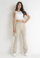 Spodnie damskie - Jasnobeżowe Gładkie Jeansy o Fasonie Dzwonów Kouania - miniaturka - grafika 1