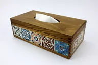 Dekoracja stołu - Chustecznik, prostokątne pudełko na chusteczki otwierane od góry Bejca, Azulejos kolorowe - miniaturka - grafika 1