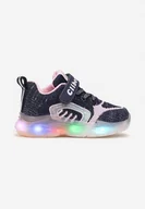 Moda i Uroda OUTLET - Granatowe Buty Sportowe na Rzep z Podeszwą LED Ulisa - miniaturka - grafika 1