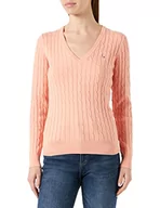 Swetry damskie - GANT Damski sweter ze stretchem Cotton Cable z dekoltem w serek, Guava Orange, standardowy - miniaturka - grafika 1