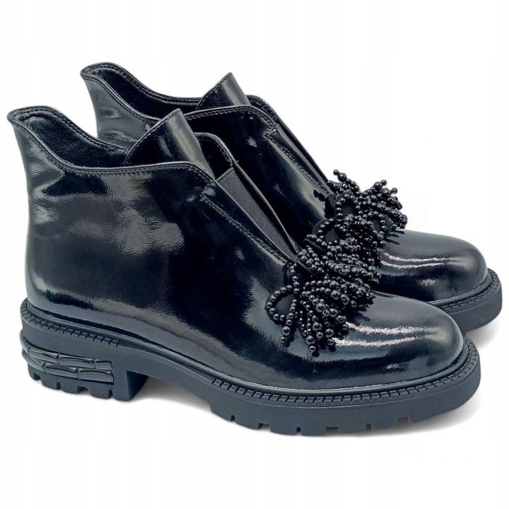 Czarne botki trzewiki damskie D&A S.Barski LZ42-036 skóra lakierowana r.36