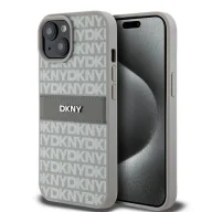 Etui i futerały do telefonów - Etui DKNY Leather Mono Stripe & Metal Logo na iPhone 15 / 14 / 13 - beżowe - miniaturka - grafika 1