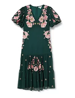 Sukienki - Frock and Frill Damska haftowana sukienka w kwiaty na specjalne okazje, ciemnozielona cedrowa, 10 - grafika 1