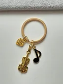 Breloki - Złoty Brelok Wiolonczela Nuta Nutka Serce Muzyka - miniaturka - grafika 1