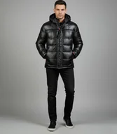 Kurtki męskie - Męska zimowa pikowana kurtka z kapturem i połyskiem-XXL - miniaturka - grafika 1