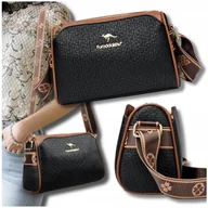 Torebki damskie - Elegancka czarna skórzana torebka damska listonoszka brązowe elementy - miniaturka - grafika 1