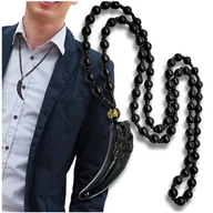 Naszyjniki męskie - Męski naszyjnik z czarnym wilczym zębem i wisiorkiem z kłem, w stylu boho - miniaturka - grafika 1
