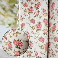 Zasłony - Zasłony gotowe lniane boho z frędzlami róże angielskie RETRO 150/240cm - miniaturka - grafika 1