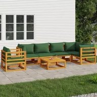 Meble ogrodowe - 7-cz. zestaw wypoczynkowy do ogrodu, zielone poduszki, drewno vidaXL - miniaturka - grafika 1