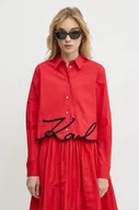Koszule damskie - Karl Lagerfeld koszula bawełniana damska kolor czerwony regular z kołnierzykiem klasycznym A1W11002 - miniaturka - grafika 1