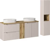 Meble łazienkowe - Zestaw meblowy 140cm z blatem, 2 umywalkami nablatowymi Beyond i szafką wysoką - miniaturka - grafika 1