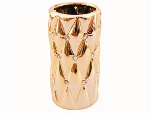 Wazon ceramiczny z kryształkami glamour złoty okrągły pikowany 23 cm - Wazony i flakony - miniaturka - grafika 1