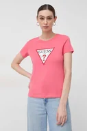 Koszulki sportowe damskie - Guess t-shirt bawełniany kolor różowy - miniaturka - grafika 1