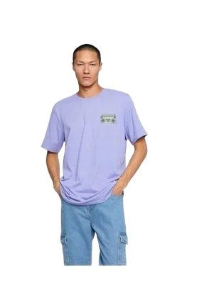 KOTON MĘSKI T-SHIRT Z OKRĄGŁYM DEKOLTEM FIOLETOWY Z NADRUKIEM XS 5DA