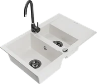 Zlewozmywaki z baterią - Mexen Gaspar zlewozmywak granitowy 1,5-komorowy z ociekaczem i baterią kuchenną Telma, biały - 6507-20-670200-70 - miniaturka - grafika 1