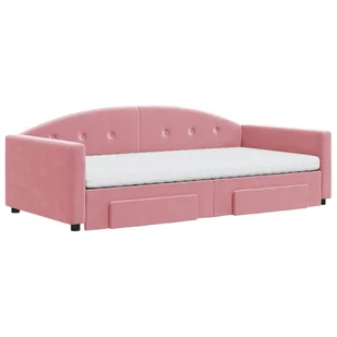 Sofa rozsuwana z szufladami, różowa, 100x200 cm, aksamit  Lumarko! - Łóżka - miniaturka - grafika 4