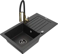 Zlewozmywaki z baterią - Mexen Pablo zlewozmywak granitowy 1-komorowy z ociekaczem i baterią kuchenną Aster, czarny/srebrny metalik - 6510-73-73450-57-B - miniaturka - grafika 1