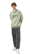 Bluzy męskie - Koton Męska bluza oversize z dekoltem w serek, Zielony (786), XL - miniaturka - grafika 1