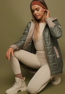 Zielona Pikowana Kurtka z Kapturem i Przedłużonym Tyłem Tulara - Kurtki damskie - miniaturka - grafika 1