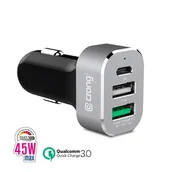 Ładowarki do telefonów - Crong Power Car Charger 45W - Ładowarka samochodowa USB-C Power Delivery + 2xUSB (aluminium) - miniaturka - grafika 1