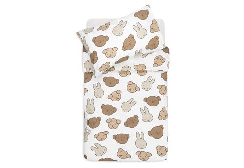 Jollein Pościel dziecięca – Miffy and Friends – 100 x 140 cm – 100% bawełna – certyfikat Öko-Tex – pościel dziecięca z poszewką na poduszkę – komplet pościeli