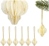 Bombki - Papierowe bombki 6 szt. zawieszki choinkowe ozdoby świąteczne 4 cm rozkładane białe UNIWERSALNY - miniaturka - grafika 1