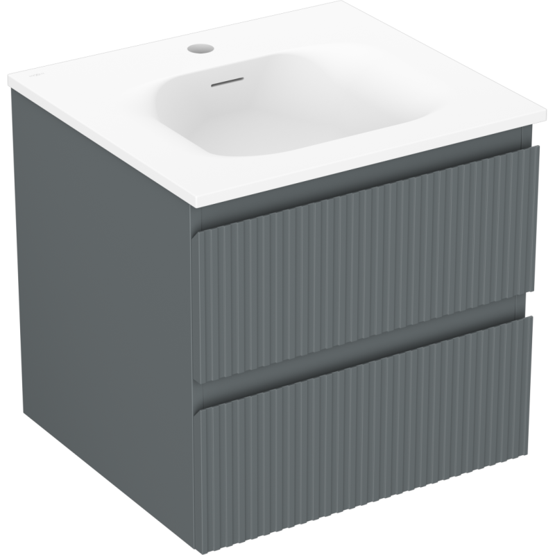 Mexen Rivel szafka łazienkowa 50 cm z umywalką Vela, 2 szuflady, ryflowana , grafit mat/biała mat - 91A20-05047-2-BFF66-W23M01