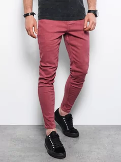 Spodnie męskie - Spodnie męskie jeansowe o kroju SLIM FIT - czerwone V7 P1058 - grafika 1