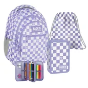 Zestawy szkolne - ZESTAW SZKOLNY 3-ELEMENTÓW FIOLETOWA SZACHOWNICA BACKUP DERFORM - miniaturka - grafika 1