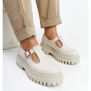 Beżowe skórzane półbuty Karino beżowy - Półbuty damskie - miniaturka - grafika 1