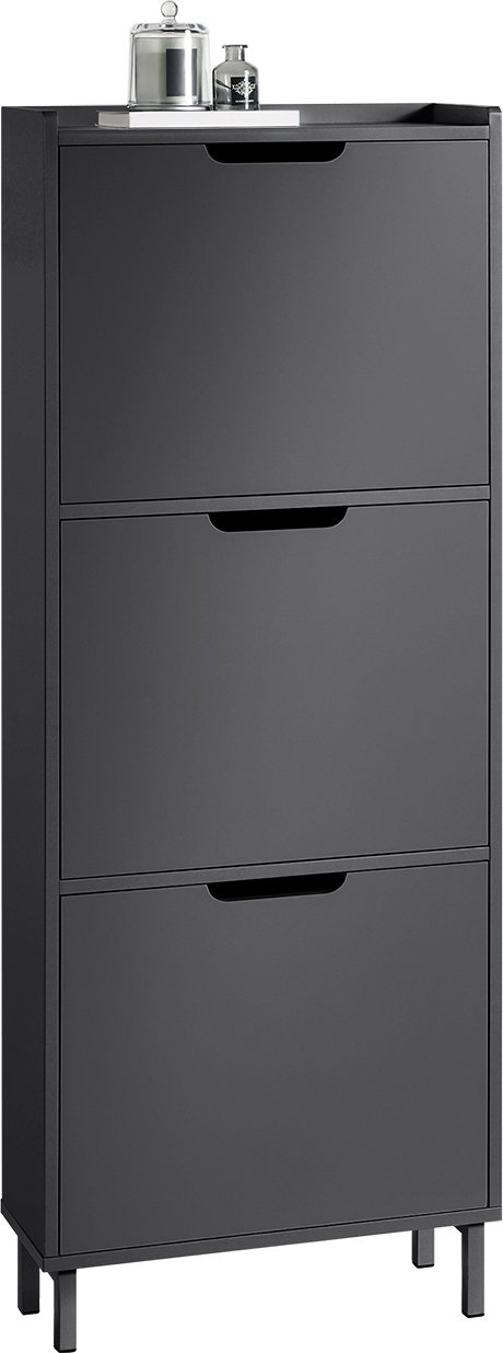 SoBuy FSR151-H-SCH Wywrotka na buty z 3 klapami Szafka na buty wąska Regał na buty z 6 półkami Komoda na buty Regał na buty czarny