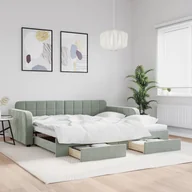 Łóżka - vidaXL Łóżko dzienne rozkładane z szufladami jasnoszare 100x200 cm aksamitne - miniaturka - grafika 1