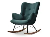 Fotele - Tapicerowany Bujak Lauren Zielony Butelkowy Z Weluru Na Płozach Orzech - miniaturka - grafika 1