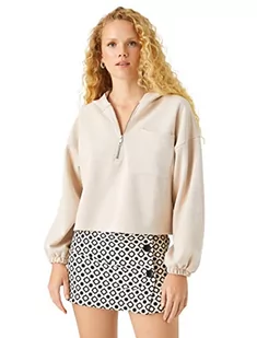 Koton Damska bluza z kapturem z zamkiem błyskawicznym, beżowy (063) - Bluzy damskie - miniaturka - grafika 1