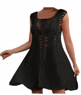 Szydełkowa Pleciona Sukienka Plażowa Czarna Pareo Czarne Na Lato - Bluzki damskie - miniaturka - grafika 1