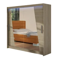 Szafy - Szafa z drzwiami przesuwnymi London XIV z oświetleniem RGB, Dąb Sonoma / Dąb Sonoma + Czarny Lacobel - miniaturka - grafika 1