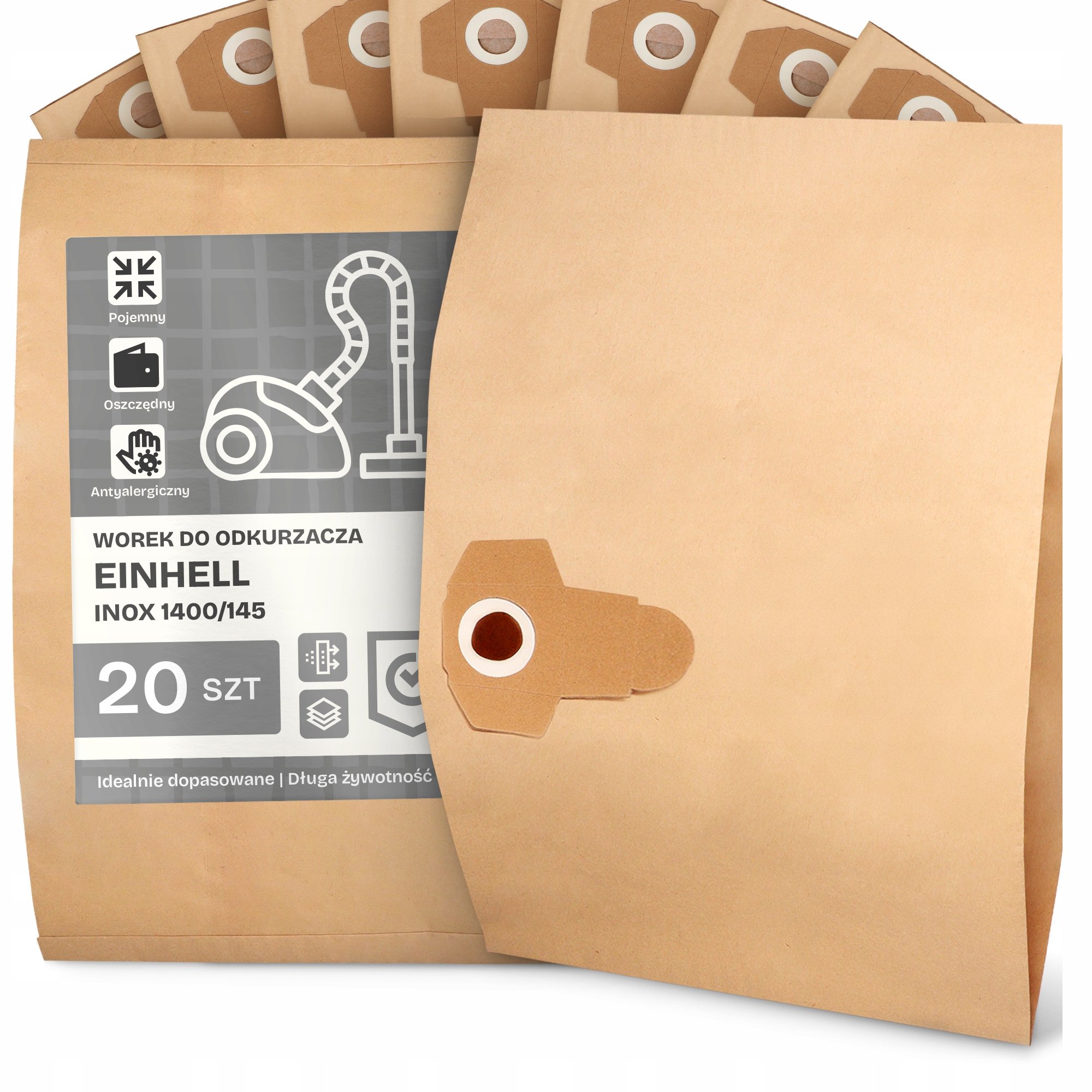 20x Worek do Odkurzacza Einhell Inox 1400/145 Papierowy 2-Warstwy Worki 2A