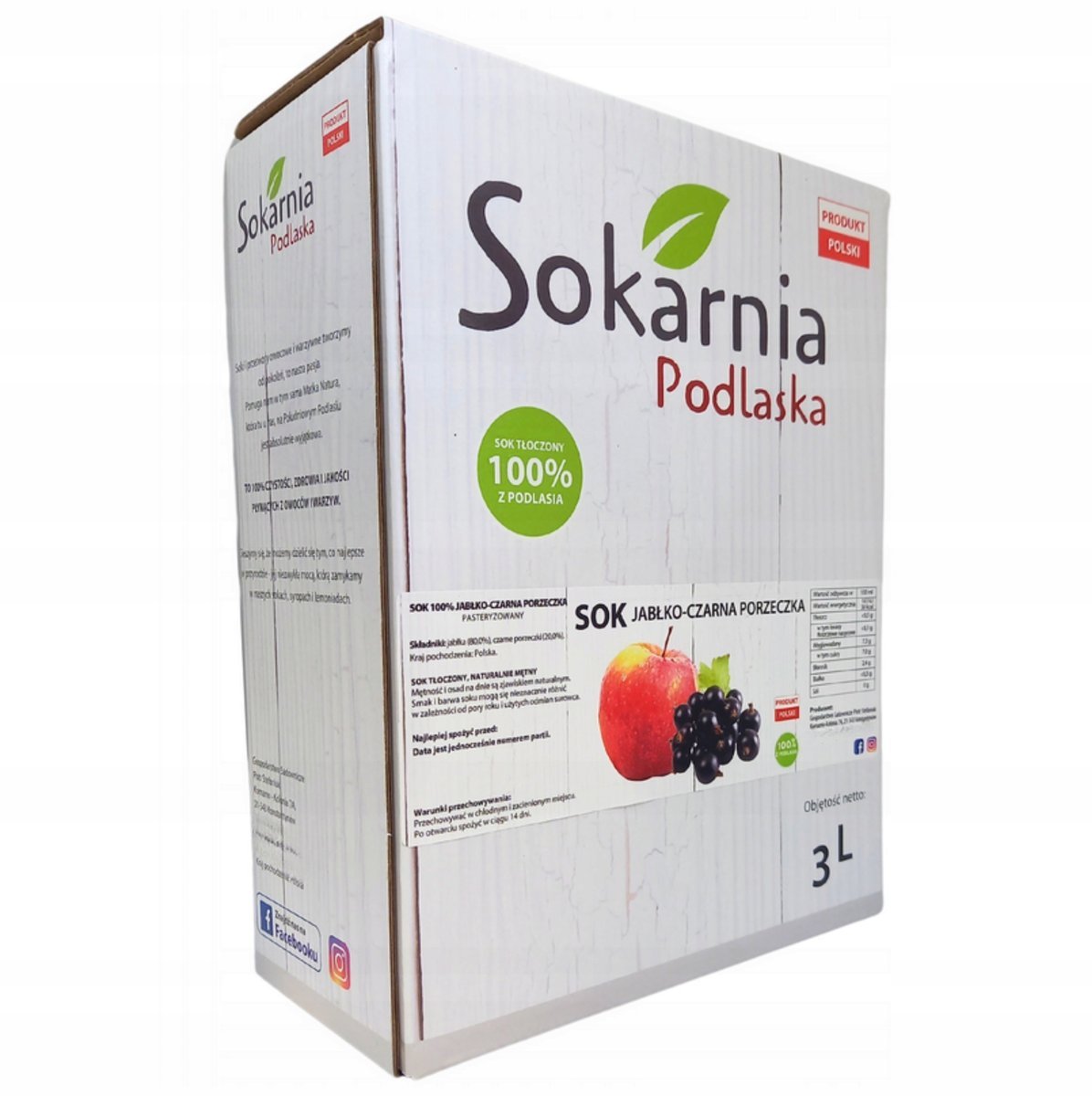 SOK JABŁKO CZARNA PORZECZKA 3l Tłoczony Źródło Witaminy C i Błonnika Zdrowy