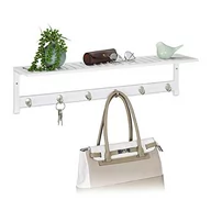 Wieszaki łazienkowe - Relaxdays Garderoba ścienna z półką, 6 haczyków, styl dworkowy, korytarz i łazienka, bambus, wys. 18 x 75 x 16 cm, uchwyt na ręcznik ścienny, biały, 1 sztuka - miniaturka - grafika 1