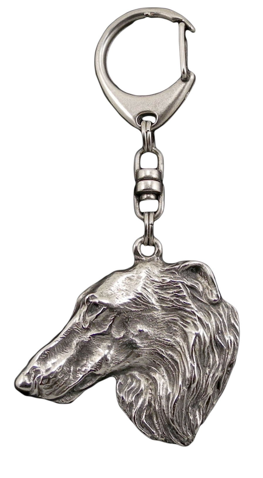 Chart rosyjski borzoj, Borzoi, Barzoi - posrebrzany brelok do kluczy z psem, ozdoba torebki, zawieszka do plecaka marki Art-Dog
