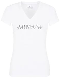 Armani Exchange Damska koszulka z logo z dekoltem w serek, biały, XL - Koszulki i topy damskie - miniaturka - grafika 1