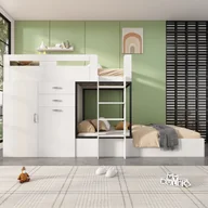 Łóżka dla dzieci i młodzieży - Łóżko piętrowe wielofunkcyjne - 2x90x200 cm - z szafą i przesuwanym biurkiem - Białe (bez materaca) - miniaturka - grafika 1