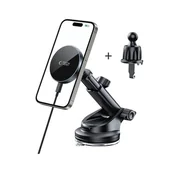 Uchwyty samochodowe do telefonów - Uchwyt na telefon TECH-PROTECT V5 Magsafe Dashboard & Vent Wireless Charger 15W Czarny - miniaturka - grafika 1